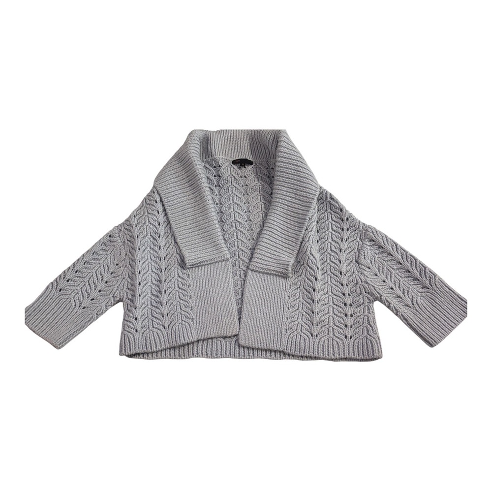 Maje Danish Cropped‎ Cardigan Sweater Gray Wool Alpaca Blend Pointelle Knit Sz M